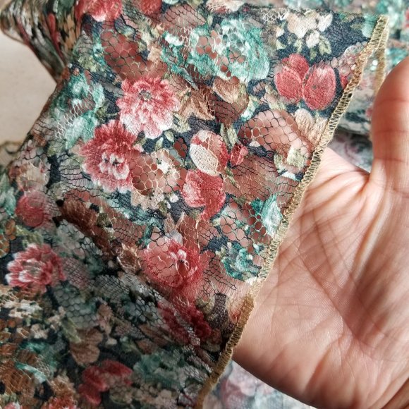 Ladies Floral Mesh Scarf with Shiny Peach Fringe 52 inches - Picture 5 of 7